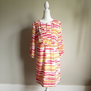 Elizabeth Mckay Women’s 3/4 Sleeves Midi Dress Pink White Orange Size 8